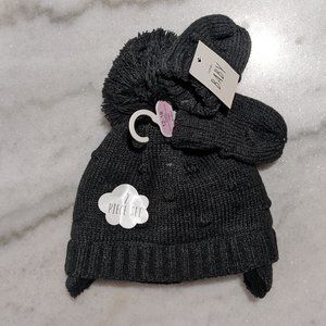 Toddler Winter hat with bobble and mittens - size 12-18M